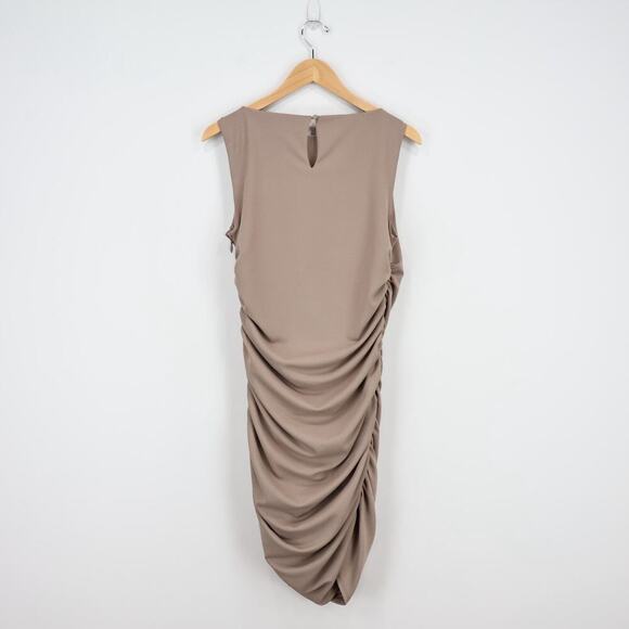 Abercrombie & Fitch Stretch Side Cinch Ruched Taupe Mini Dress Size Large Tall - Picture 6 of 7